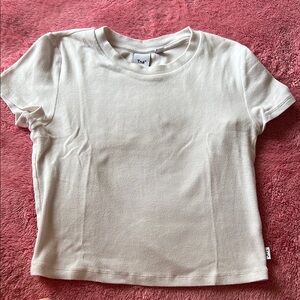 Aritzia TNA Ribbed White Crop Tee Size Small